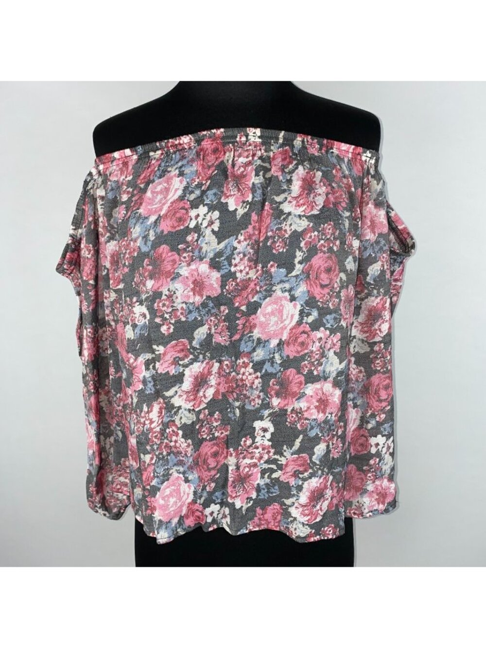 Charlotte Russe + Womens 1X Plus Size Floral Patterned Off The Shoulder Top Boho